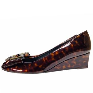 Stuart Weitzman Tortoise Patent Women’s Shoes Caring Brown Demi Wedge Size 6